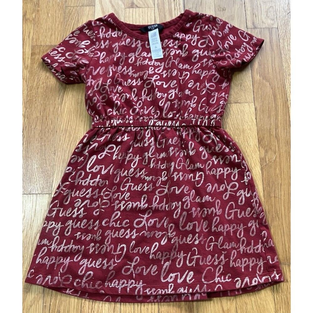 Guess Kids Toddler T-shirt Dress Size 3T Elastic Waist Short Sleeve Red